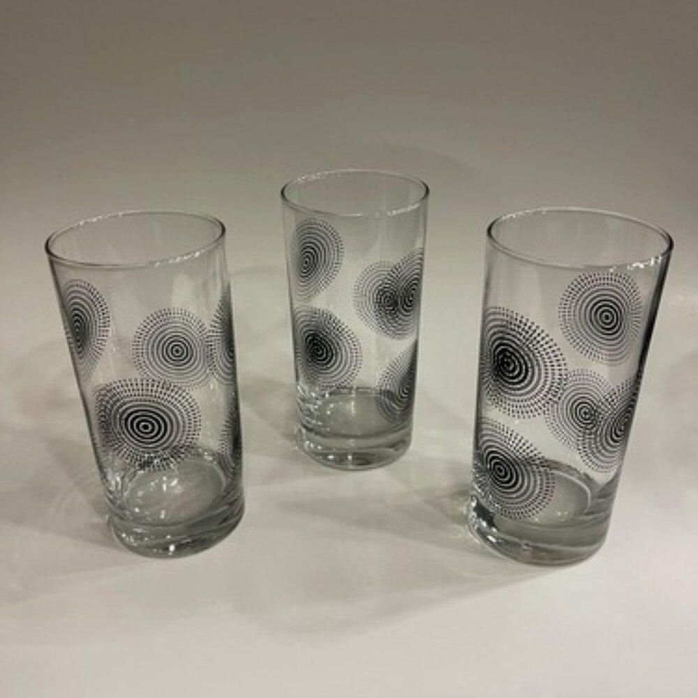 Set of 3 Libbey Royal Norfolk Starburst Atomic Glass Tumblers - 16 oz - Vintage
